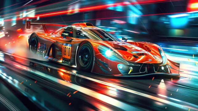 High-speed sports car speeding through the city at night with neon lights. AI generated