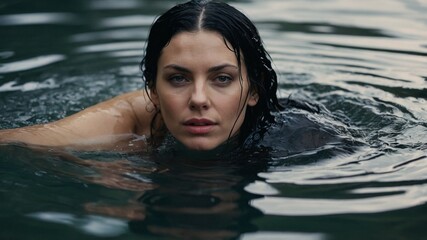 person in the pool, woman swimming in the pool generative AI