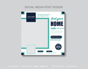 Naklejka premium Real estate social media post layout with color.