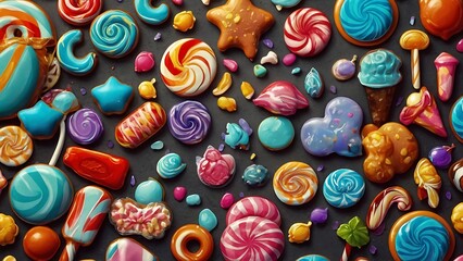 Obraz premium Colorful Candy Swirls Pattern with Eggs Background