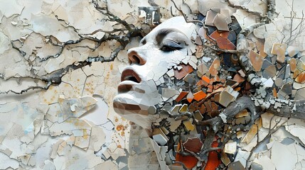 Mosaic-Inspired Womens Portrait Art in Abstract Collage Style
