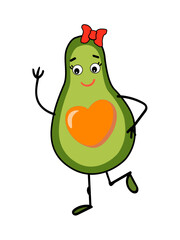 Avocado girl vector illustration. Emotions, sports and health. Suitable for printers, stickers, packaging and any DIY