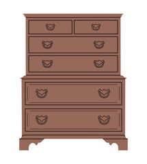 Image of a chest of drawers. Piece of furniture for storage. Furniture for bedroom, study, living room, bathroom