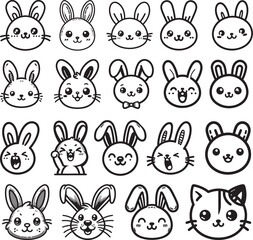 A Black And White Bunny Head Line Art Vector