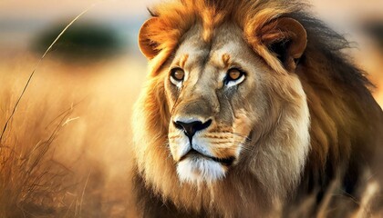 Obraz premium Lion in the savanna african wildlife landscape. 