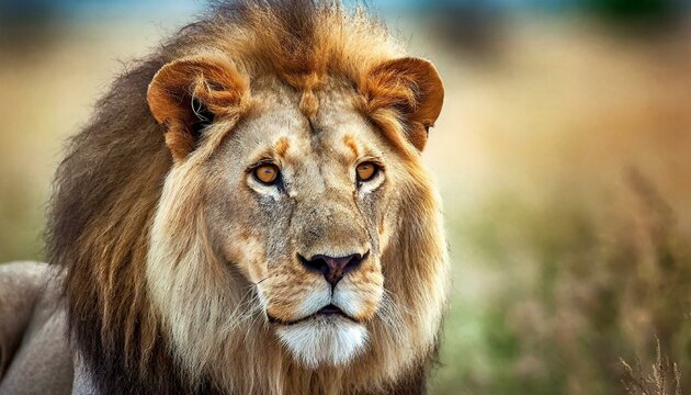 Lion in the savanna african wildlife landscape. 