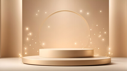 gold podium with gentle luxurious lighting 3d shape product display presentation, minimal wall scene, studio room