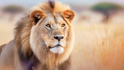 Lion in the savanna african wildlife landscape