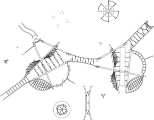 Vector sketch illustration of children's playground design for a playground in the field seen from above