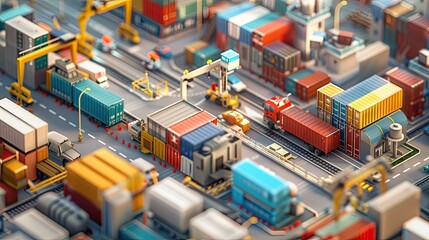 logistics and supply chain management, showcasing bustling warehouses, efficient transportation networks, and diligent workers ensuring seamless operations.