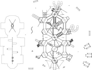 Vector sketch illustration of children's playground design for a playground in the field seen from above