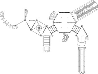 Vector sketch illustration of design of children's playground toys for playing in the field seen from above
