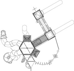 Vector sketch illustration of design of children's playground toys for playing in the field seen from above