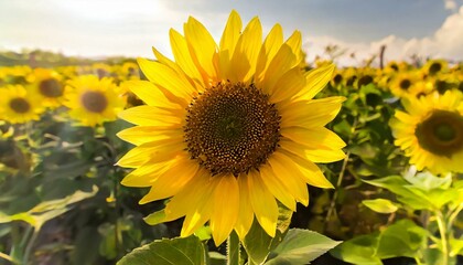 Fototapeta premium Sunflowers are well-known plants grown in open fields, boasting remarkable beauty