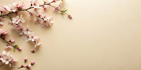 beige background with cherry blossom with blank space