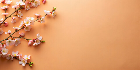 orange background with cherry blossom with blank space