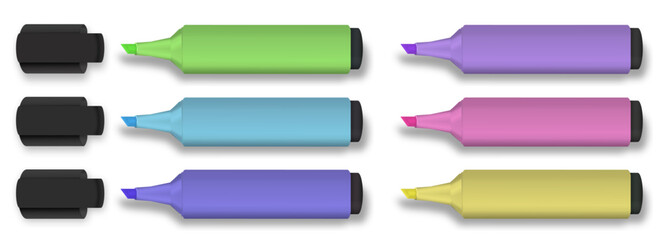 colorful writing pastel highlighter pens pink yellow blue green purple