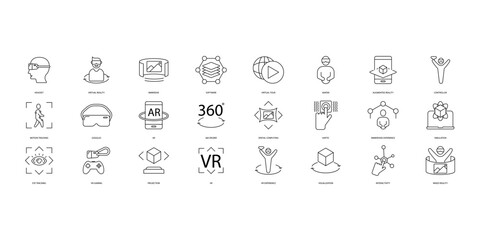 Virtual reality icons set. Set of editable stroke icons.Vector set of Virtual reality