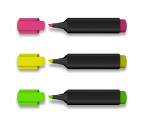 colorful neon highlighter pens pink yellow green with caps