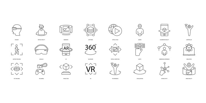 Virtual reality icons set. Set of editable stroke icons.Vector set of Virtual reality