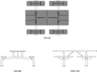 Vector sketch illustration of the design of benches and tables in modern minimalist gardens and cafes