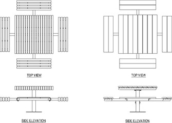 Vector sketch illustration of urban park bench seat and table design