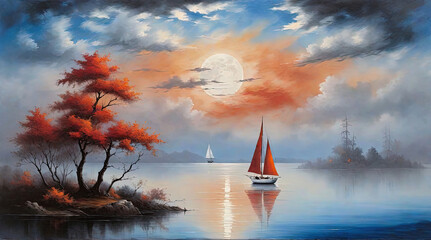 Fototapeta premium sailboat at sunset