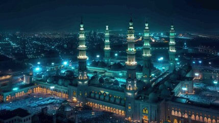 Fototapeta premium The Mosque Shines at Night, Amazing View of the Grand Mosque.