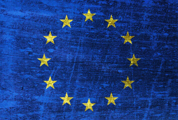 European Union flag painted on wood