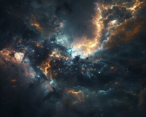 A cinematic view of a galaxy collision stars and nebulae blending in a dance of light