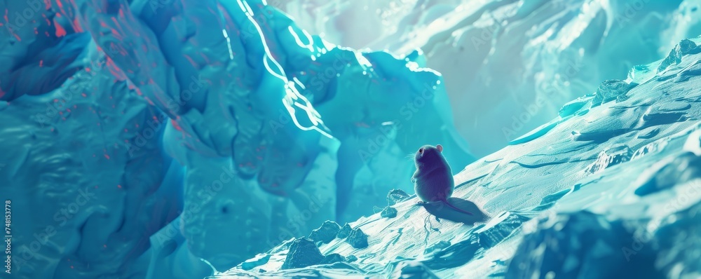 Canvas Prints a hamster astronaut navigating uranus ice fields highlighting the eerie light and shadows