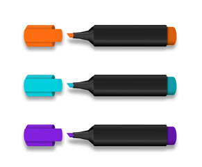 colorful neon highlighter pens pink orange blue green purple with caps