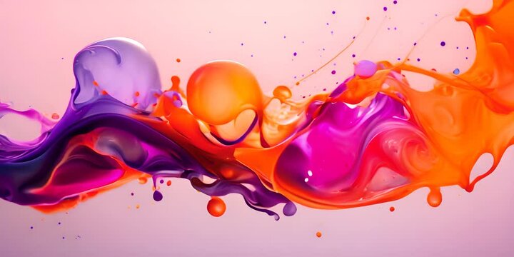 Purple and yellow soap bubbles in paint create an abstract design suitable for a colorful background. 4K Video