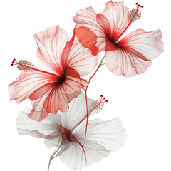 Ethereal Red Hibiscus Flowers on a White Background