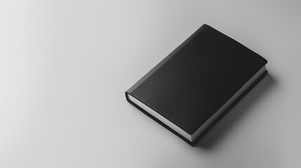 A notebook with a black cover on a white background
