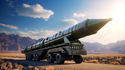 3D illustration of a portrait of an intercontinental ballistic missile ready to be launched into space