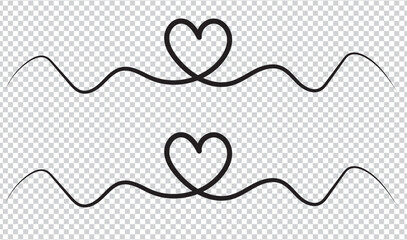 Calligraphic heart shape banner. Line art ribbon. Valentine's Day border on isolated background. - obrazy, fototapety, plakaty