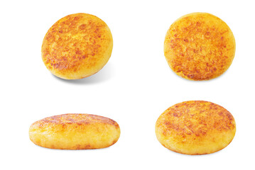 Korean cheese potato pancakes on a white isolated background
