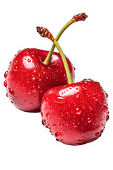 Frische rote Kirschen, saftig und s&uuml;ss, freigestellt vor transparentem Hintergrund, Generative AI