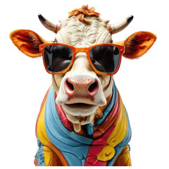 cow, wearing shades sunglass eyeglass isolated. Generative AI