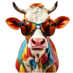 cow, wearing shades sunglass eyeglass isolated. Generative AI