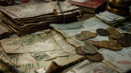 Old forged documents circulate in the shadows of international espionage their seals and signatures the currency of deception - obrazy, fototapety, plakaty