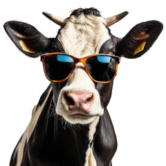 cow, wearing shades sunglass eyeglass isolated. Generative AI