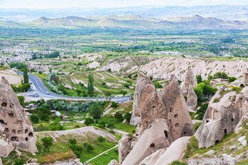 Fototapeta premium Uchisar valley as seen from citadel. Cappadocia, Turkey (Turkiye)