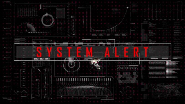 Animation of system alert text and data processing over globe