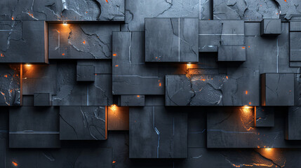 Blue textured blocks illuminated, creating a 3D effect