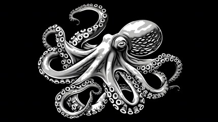 Obraz premium Black and white illustration with an octopus