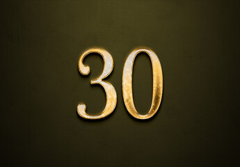 Old gold effect of 30 number with 3D glossy style Mockup.	