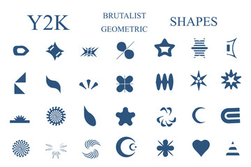 Geometric Y2k abstract brutalist retro shapes. Shape elements, contemporary figure, flower, doodles and minimal design. Geometric shape elements circle, star and triangle, line figures.