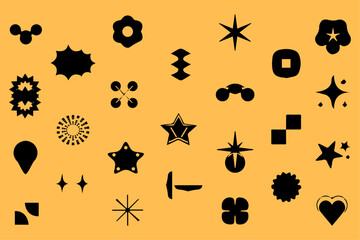 Geometric Y2k abstract brutalist retro shapes. Shape elements, contemporary figure, flower, doodles and minimal design. Geometric shape elements circle, star and triangle, line figures.